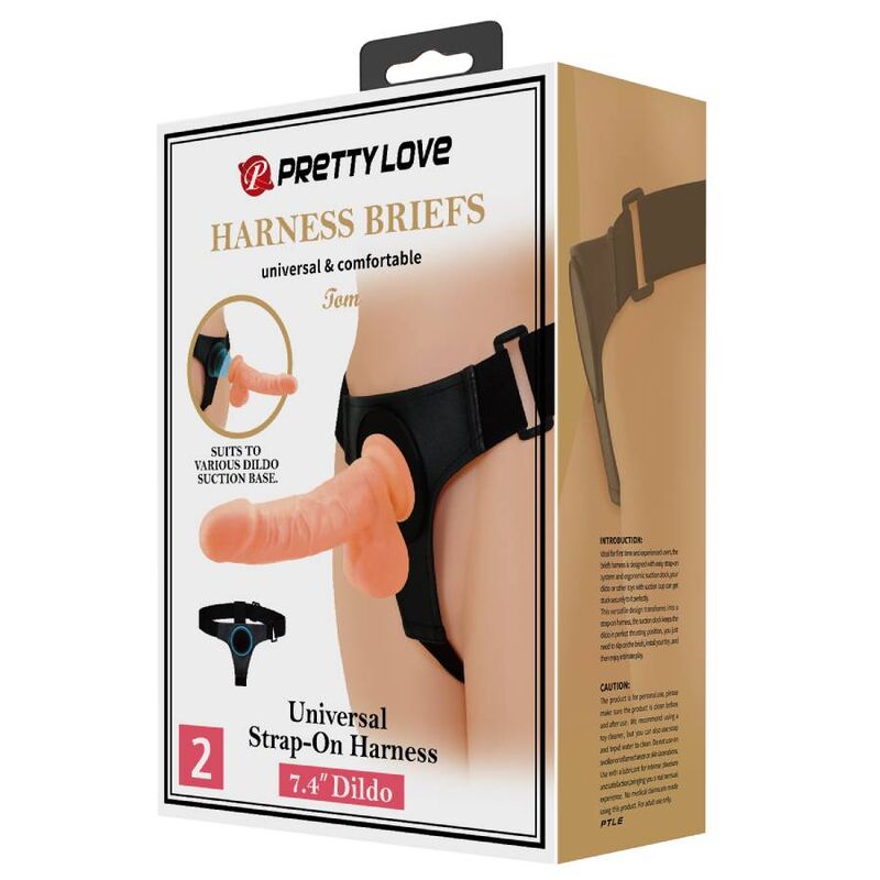 PRETTY LOVE - HARNESS SLIP UNIVERSAL HARNESS MIT DILDO TOM 20 CM NATUR