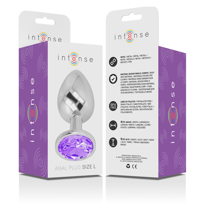 INTENSE - ALUMINUM METAL ANAL PLUG WITH VIOLET CRYSTAL SIZE L