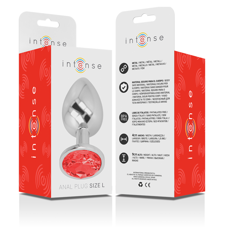 INTENSE - PLUG ANALE IN METALLO ALLUMINIO CON CRISTALLO ROSSO TAGLIA L