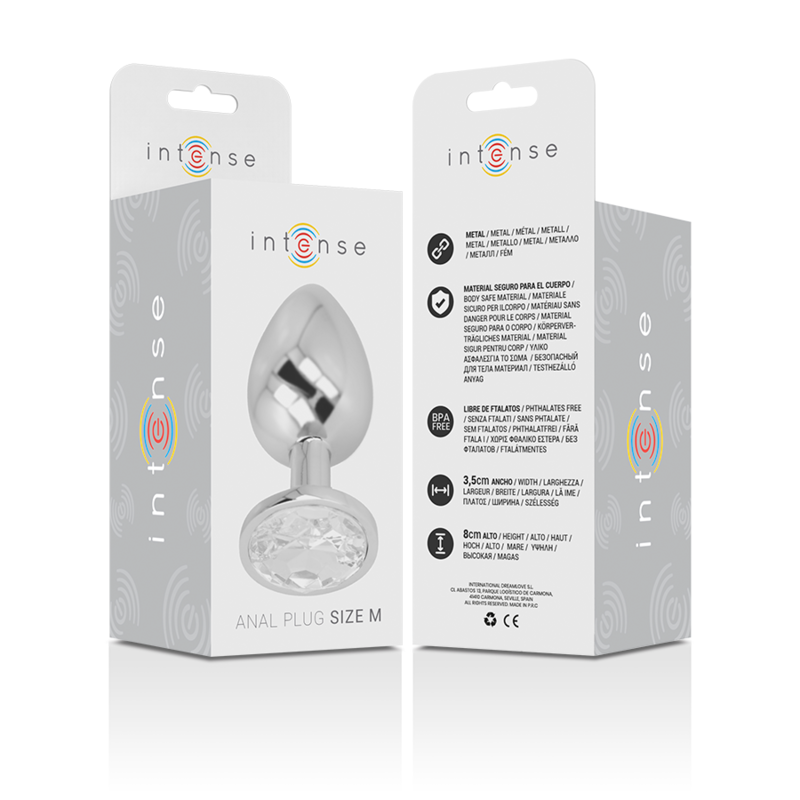 INTENSE - ALUMINUM METAL ANAL PLUG WITH SILVER CRYSTAL SIZE M