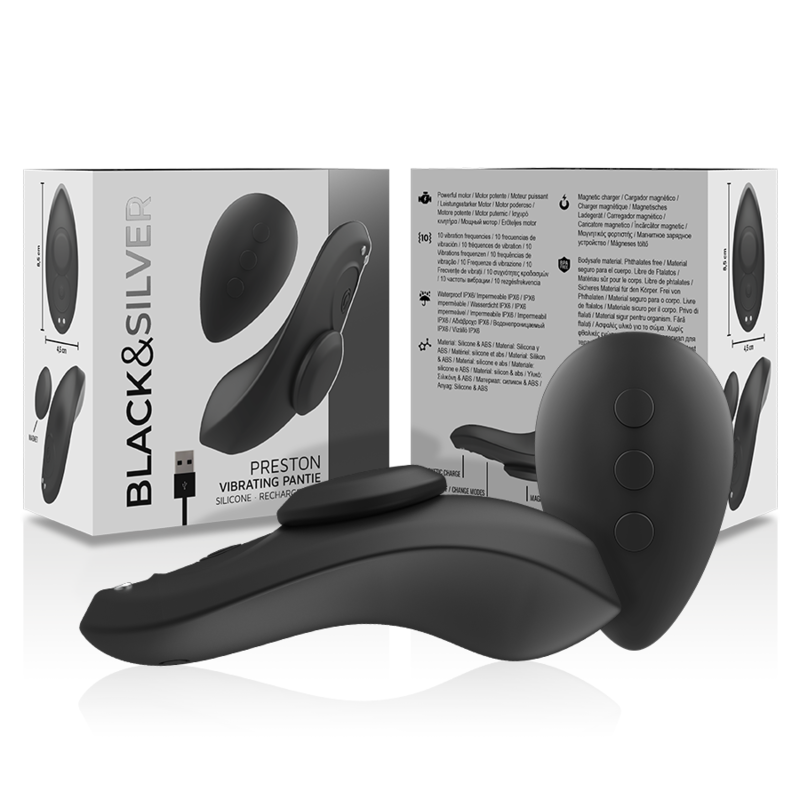 BLACK&SILVER - PRESTON RECHARGEABLE SILICONE VIBRATOR PANTIE BLACK