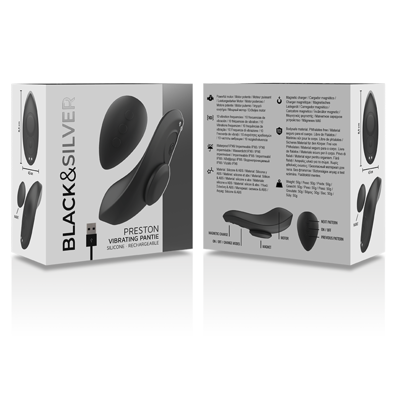 BLACK&amp;SILVER - PRESTON WIEDERAUFLADBARER SILIKONVIBRATOR PANTIE SCHWARZ