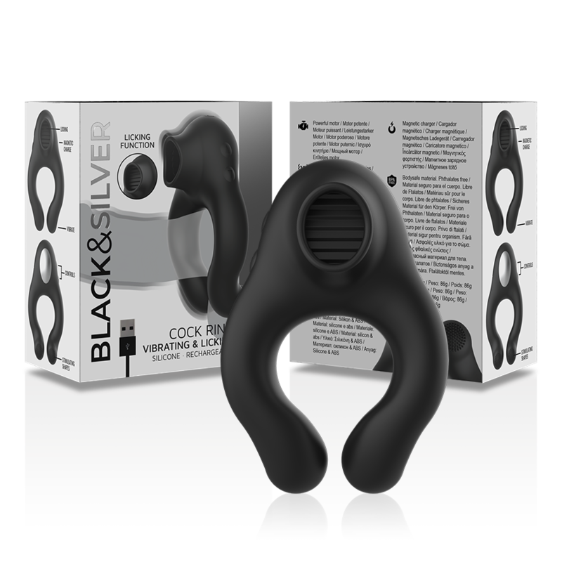 BLACK&SILVER - SILICONE VIBRATOR RING 3 MOTORS RECHARGEABLE BLACK