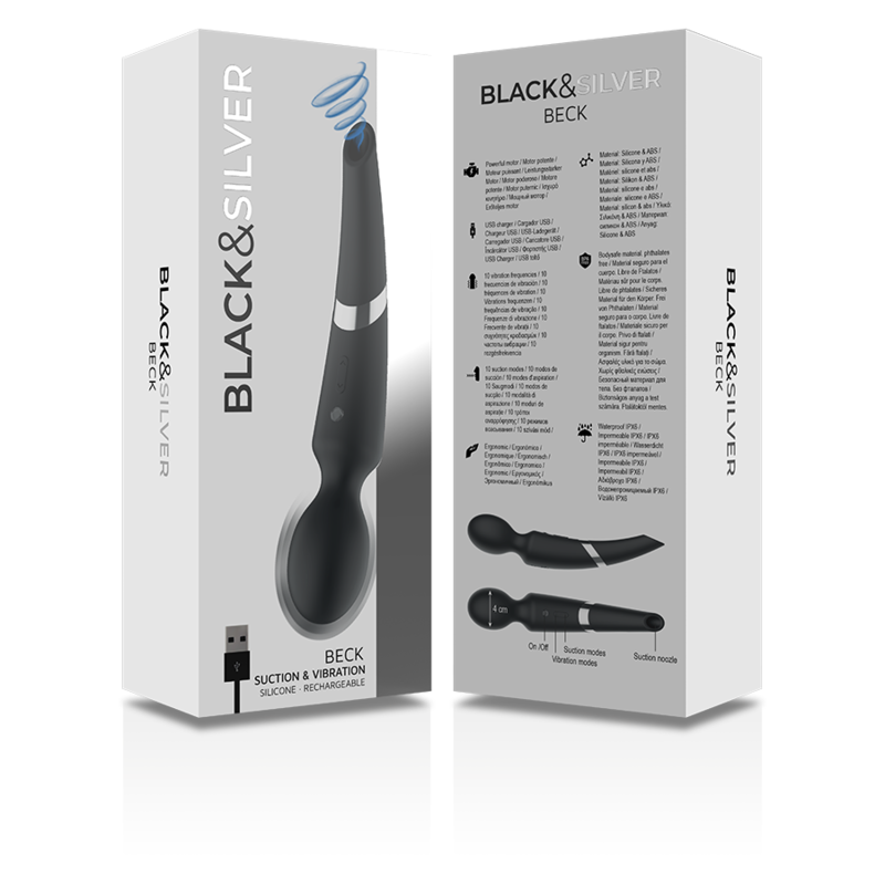 BLACK&amp;SILVER - BECK WIEDERAUFLADBARER SILIKON-MASSAGER MIT SAUGFUNKTION SCHWARZ