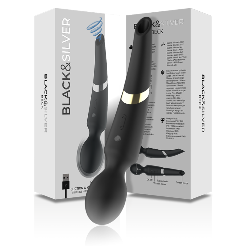 BLACK&amp;SILVER - BECK WIEDERAUFLADBARER SILIKON-MASSAGER MIT SAUGFUNKTION SCHWARZ