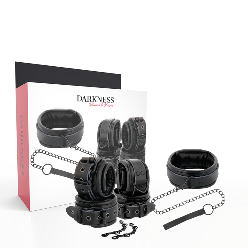 DUNKELN - SCHWARZE HANDSCHELLEN UND HALSBAND AUS LEDER