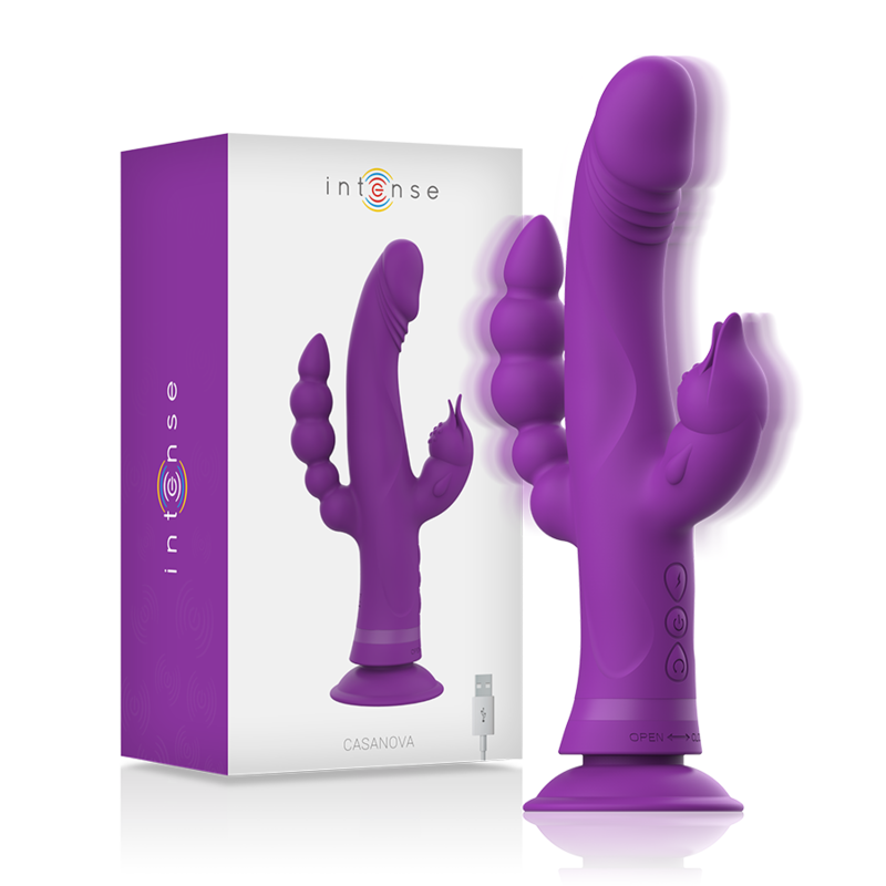 INTENSE - CASANOVA VIBRATORE SILICONE CONIGLIO TRIPLO MOTORE VIOLA