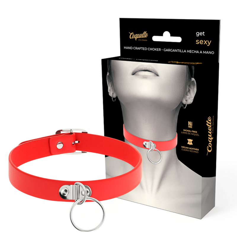 COQUETTE CHIC DESIRE - ROTE HALSKETTE AUS VEGANEM LEDER FÜR FRAUEN, FETISCH-ACCESSOIRE