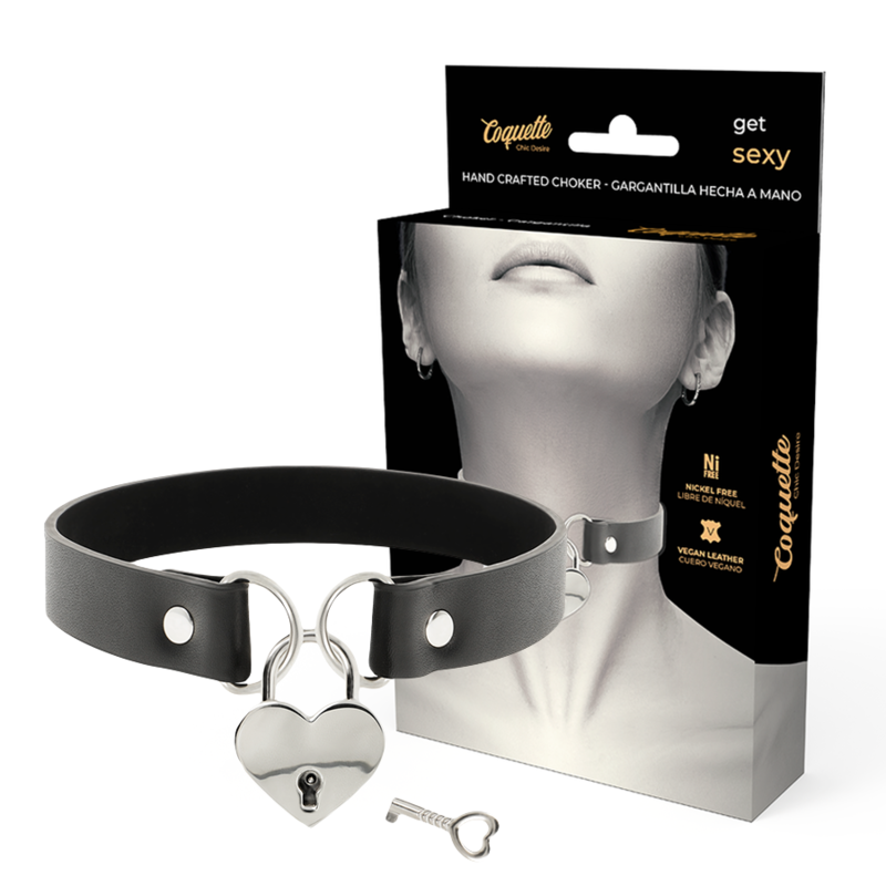 COQUETTE CHIC DESIRE - VEGANE LEDERKETTE MIT HERZACCESSOIRE MIT SCHLÜSSEL