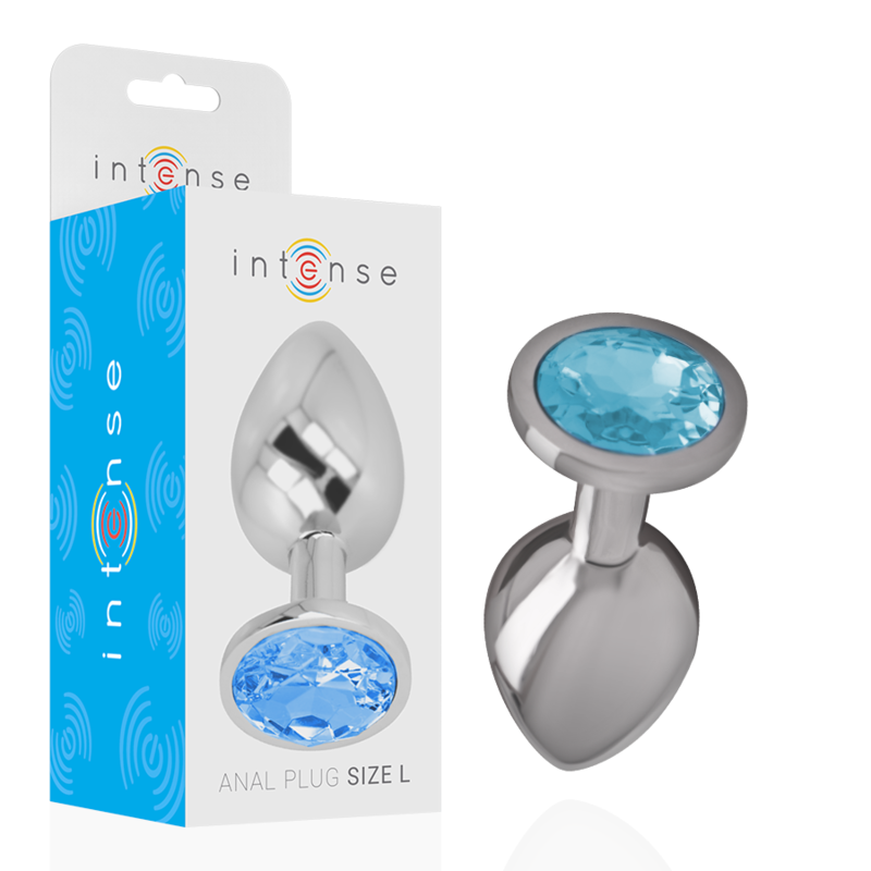 INTENSE - ALUMINIUM-METALL-ANAL-PLUG MIT BLAUEM KRISTALL, GRÖSSE L