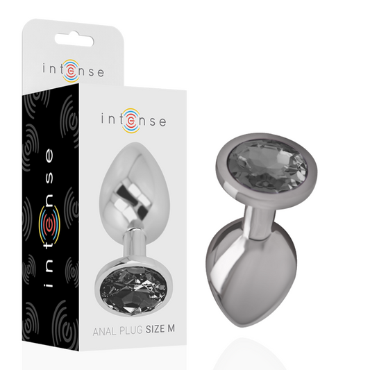 INTENSE - ALUMINUM METAL ANAL PLUG WITH BLACK GLASS SIZE M