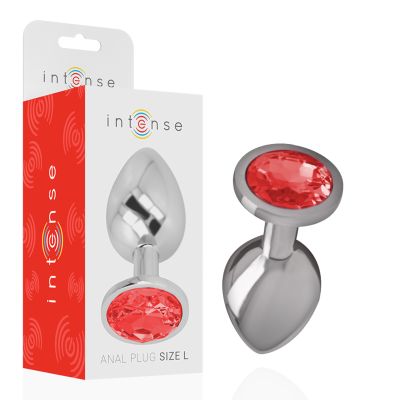 INTENSE - PLUG ANALE IN METALLO ALLUMINIO CON CRISTALLO ROSSO TAGLIA L