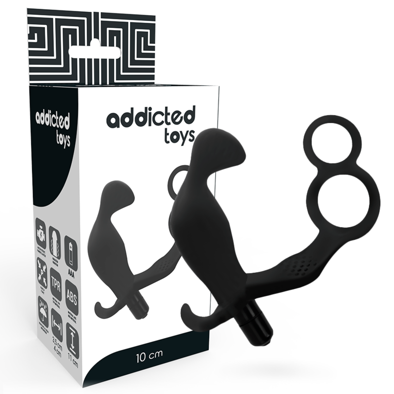 ADDICTED TOYS - ANAL PLUG MIT DOPPELTEM PENISRING UND HODEN SCHWARZ