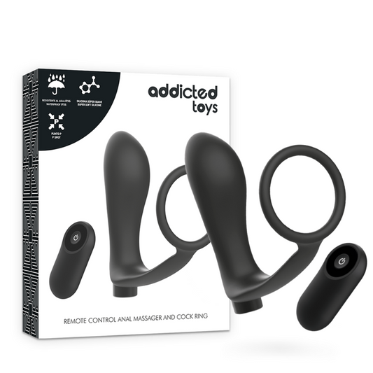 ADDICTED TOYS - ANELLO PER PENE CON TELECOMANDO TAPPO ANALE NERO RICARICABILE