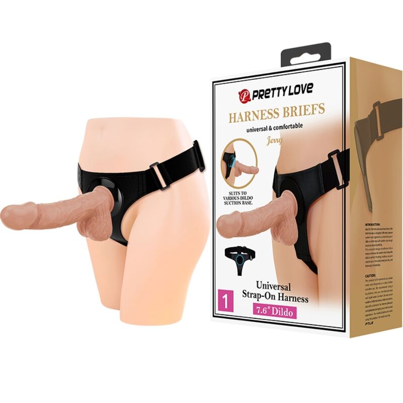 PRETTY LOVE - HARNESS SLIP UNIVERSAL HARNESS MIT DILDO JERRY 21,8 CM NATUR