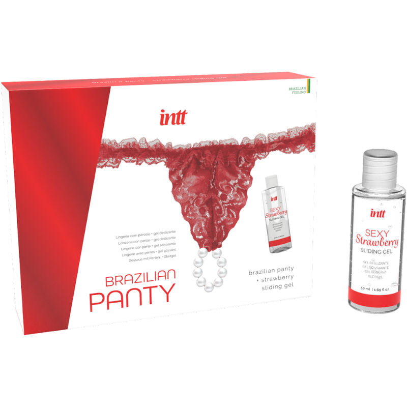 INTT RELEASES - SLIP ROSSO BRASILIANO CON PERLE E GEL LUBRIFICANTE 50 ML