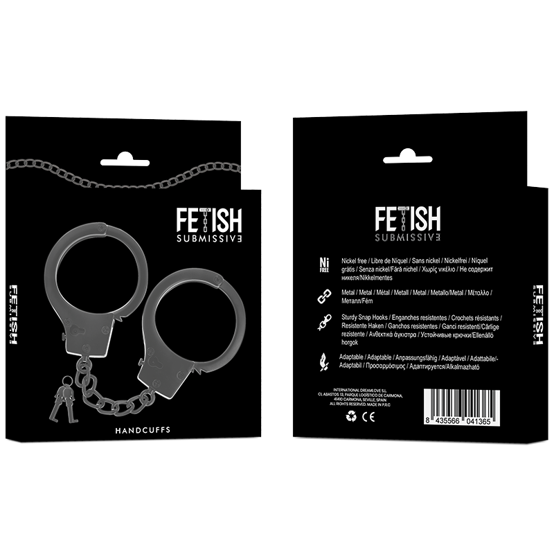 FETISH SUBMISSIVE - METAL HANDCUFFS FOR BLACK HANDS WITH SKULL KEY