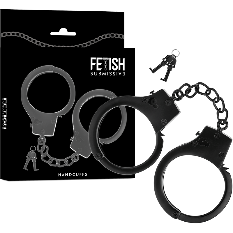 FETISH SOTTOMESSA - MANETTE METALLICHE PER MANI NERE CON CHIAVE TESCHIO