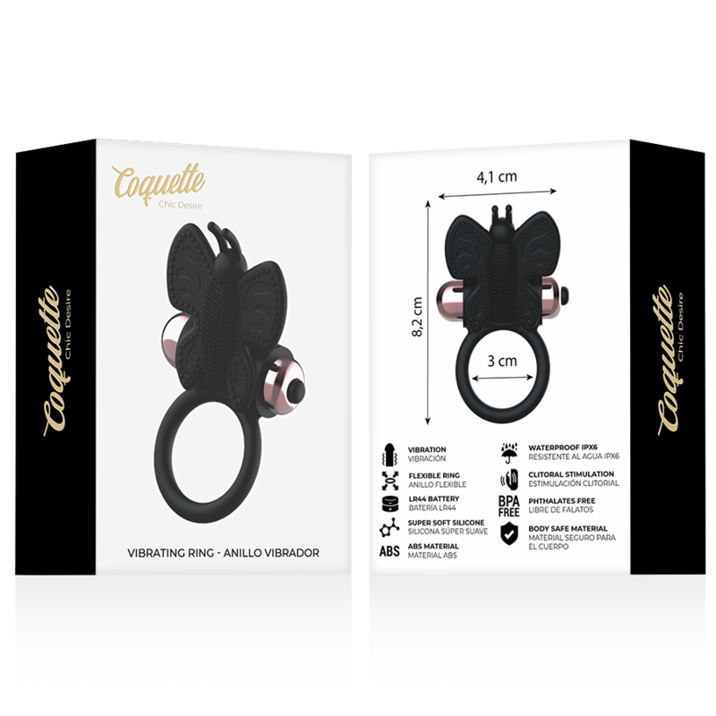 COQUETTE CHIC DESIRE - ANELLO PER IL PENE FARFALLA CON VIBRATORE NERO/ORO