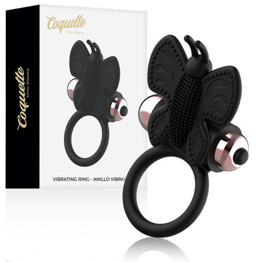 COQUETTE CHIC DESIRE - ANELLO PER IL PENE FARFALLA CON VIBRATORE NERO/ORO