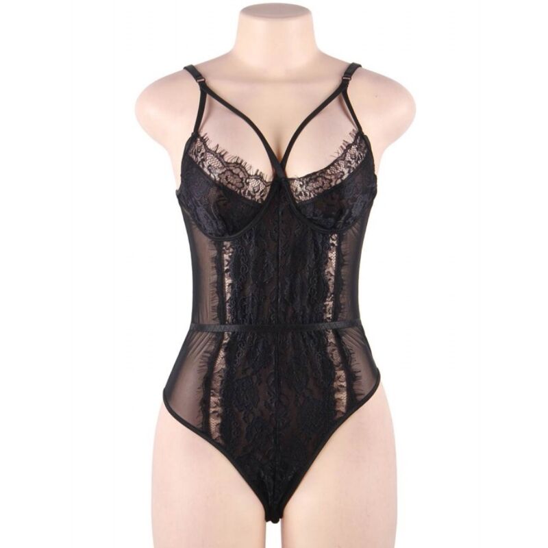 LINGERIE QUEEN - TEDDY IN PIZZO NERO S/M