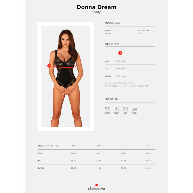 OBSESSIVE - DONNA DREAM TEDDY MIT SCHRITTFREIEM Ausschnitt, XS/S