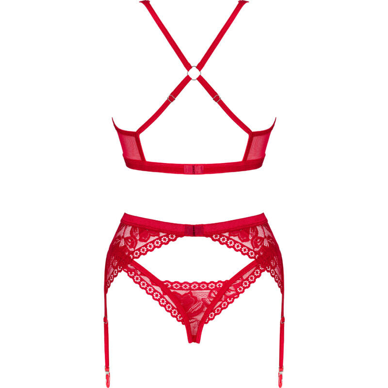 OBSESSIVE - LACELOVE SET THREE PIECES RED XS/S