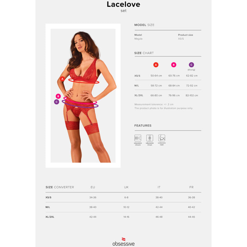 OBSESSIVE - LACELOVE SET DREITEILIG ROT XS/S