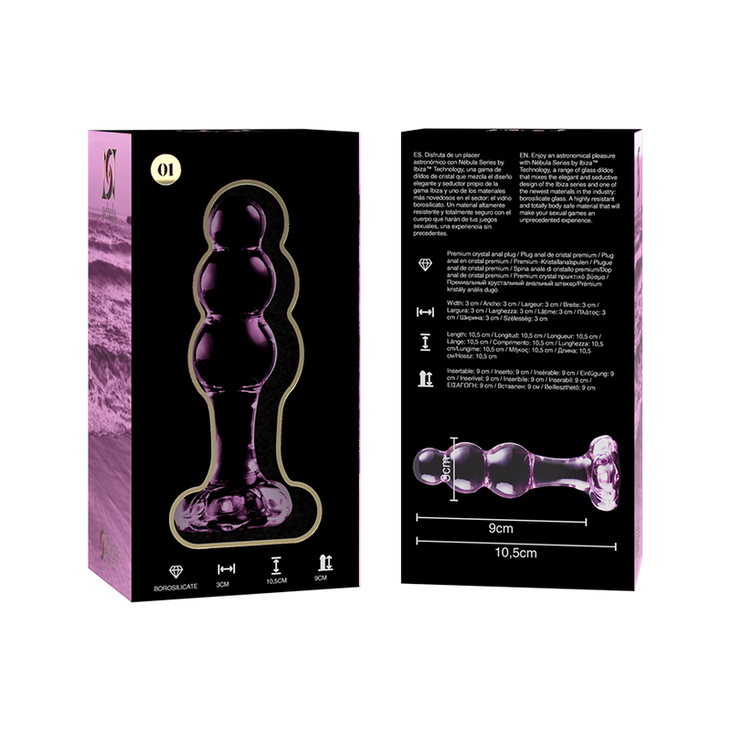 NEBULA SERIES BY IBIZA - MODEL 1 ANAL PLUG BOROSILICATE GLASS CLEAR 10.5 CM -O- 3 CM