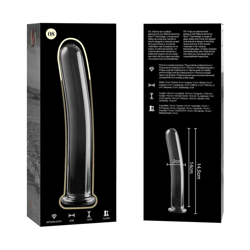 NEBULA SERIES BY IBIZA - MODEL 8 DILDO BOROSILICATE GLASS CLEAR 14.5 CM -O- 2 CM