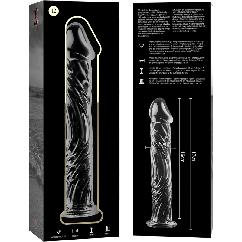 SERIE NEBULA BY IBIZA - MODELLO 12 DILDO VETRO BOROSILICATO TRASPARENTE 17 CM -O- 3,5 CM