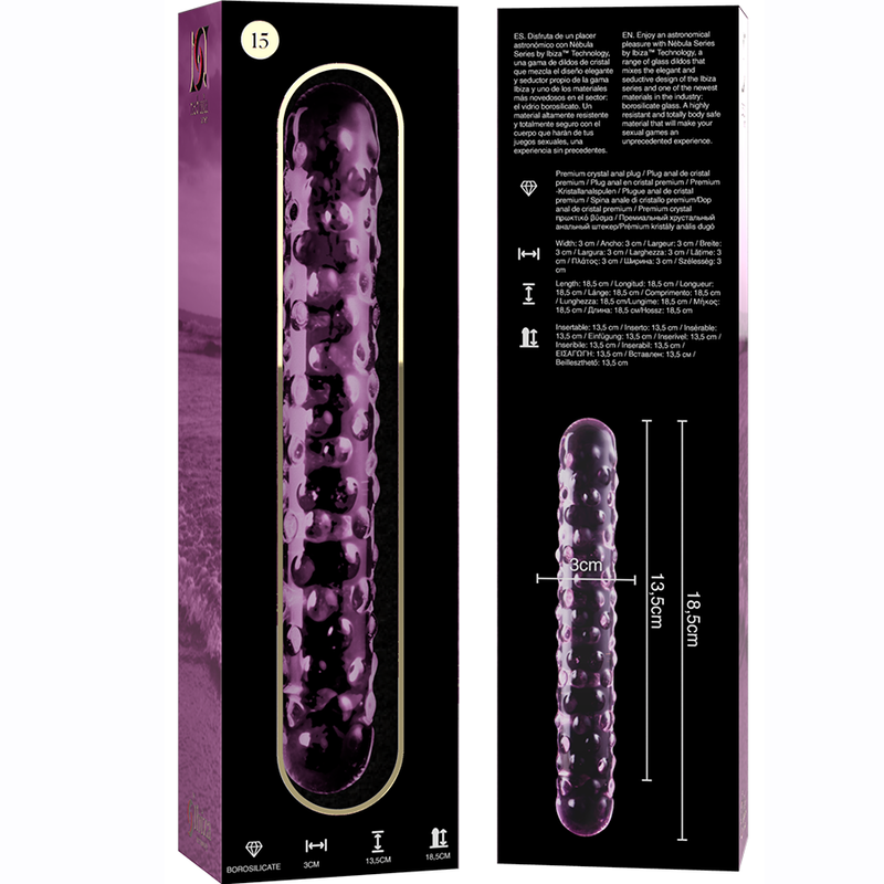 NEBULA SERIES BY IBIZA - MODEL 15 DILDO BOROSILICATE GLASS CLEAR 18.5 CM -O- 3 CM