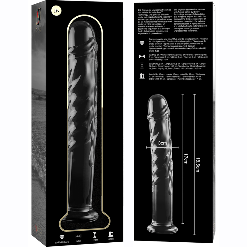 SERIE NEBULA BY IBIZA - MODELLO 16 DILDO VETRO BOROSILICATO TRASPARENTE 18,5 CM -O- 3 CM