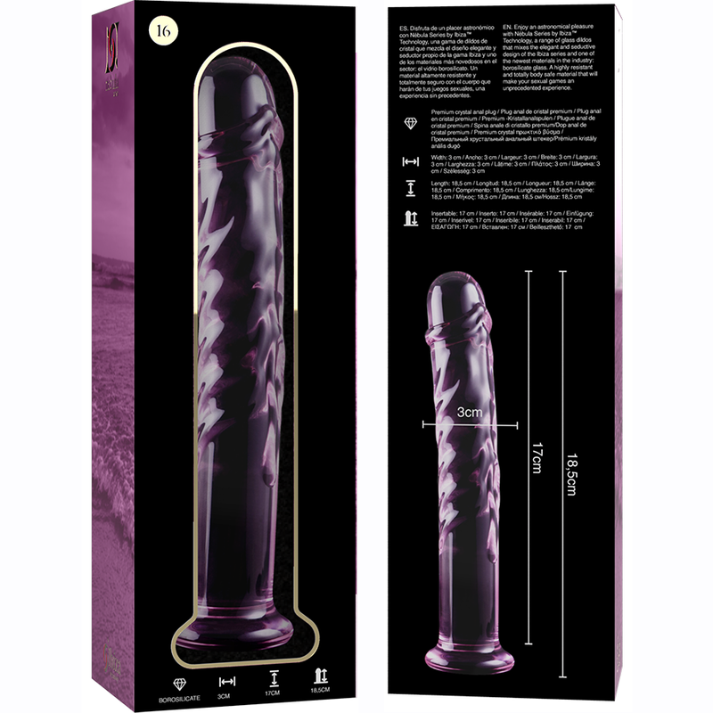 NEBULA SERIES BY IBIZA - MODEL 16 DILDO BOROSILICATE GLASS CLEAR 18.5 CM -O- 3 CM