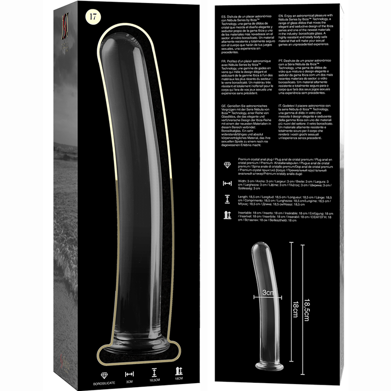 NEBULA SERIES BY IBIZA - MODEL 17 DILDO BOROSILICATE GLASS CLEAR 18.5 CM -O- 3 CM