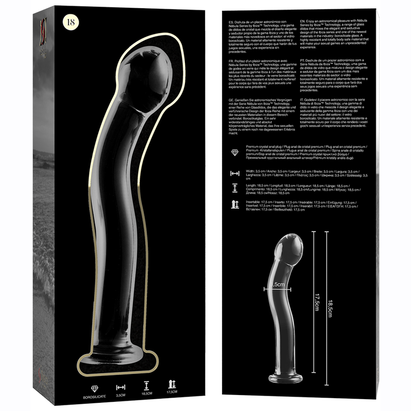 NEBULA SERIES BY IBIZA - MODEL 18 DILDO BOROSILICATE GLASS CLEAR 18.5 CM -O- 3.5 CM