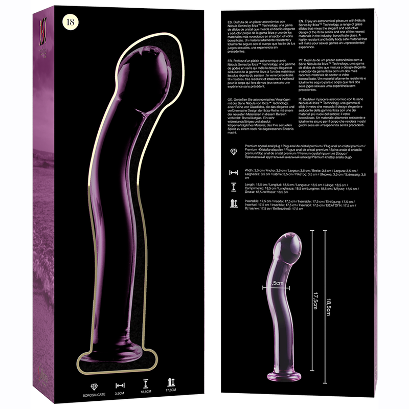 NEBULA SERIES BY IBIZA - MODEL 18 DILDO BOROSILICATE GLASS CLEAR 18.5 CM -O- 3.5 CM