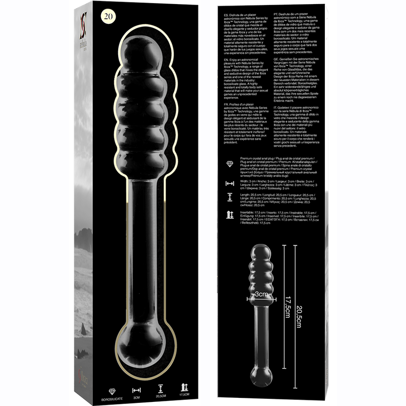 SERIE NEBULA BY IBIZA - MODELLO 20 DILDO VETRO BOROSILICATO TRASPARENTE 20,5 CM -O- 3 CM