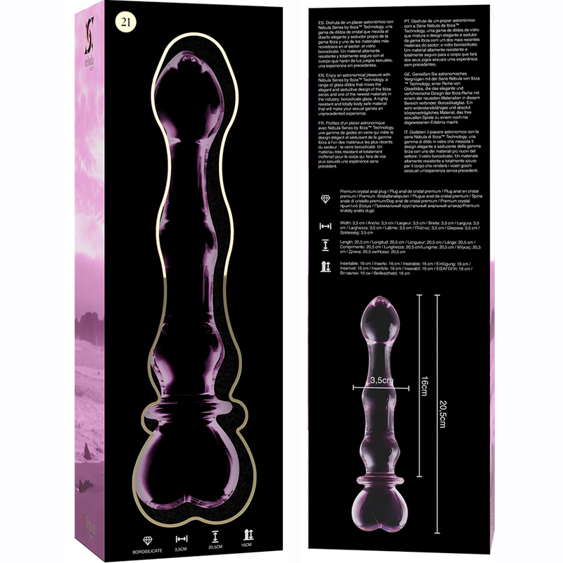 SERIE NEBULA BY IBIZA - MODELLO 21 DILDO VETRO BOROSILICATO TRASPARENTE 20,5 CM -O- 3,5 CM