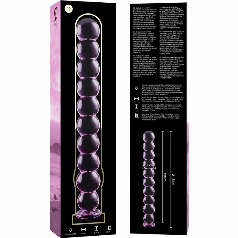 SERIE NEBULA BY IBIZA - MODELLO 22 DILDO VETRO BOROSILICATO TRASPARENTE 21,5 CM -O- 2,5 CM