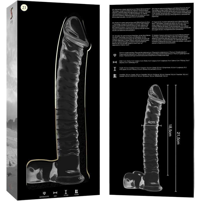 NEBULA SERIE VON IBIZA - MODELL 23 DILDO BOROSILIKATGLAS KLAR 21,5 CM -O- 4 CM