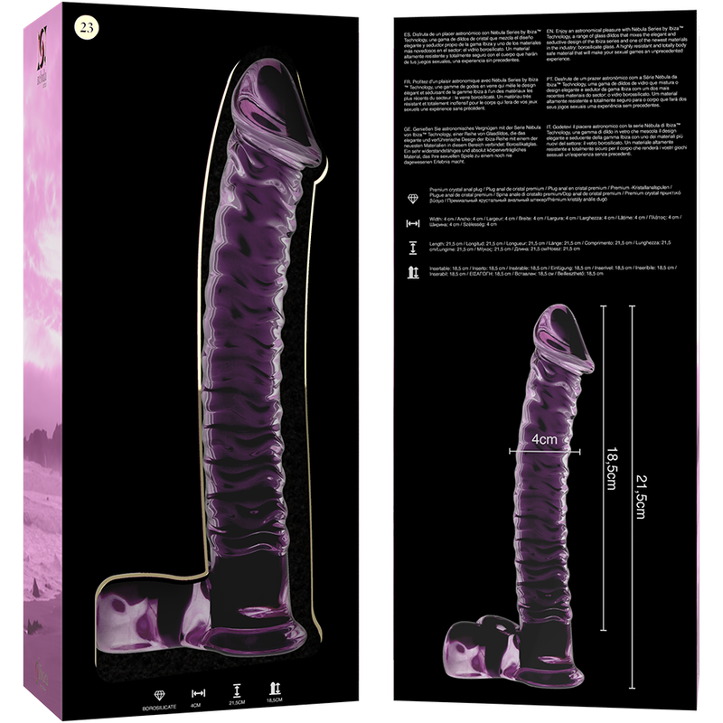 NEBULA SERIES BY IBIZA - MODEL 23 DILDO BOROSILICATE GLASS CLEAR 21.5 CM -O- 4 CM