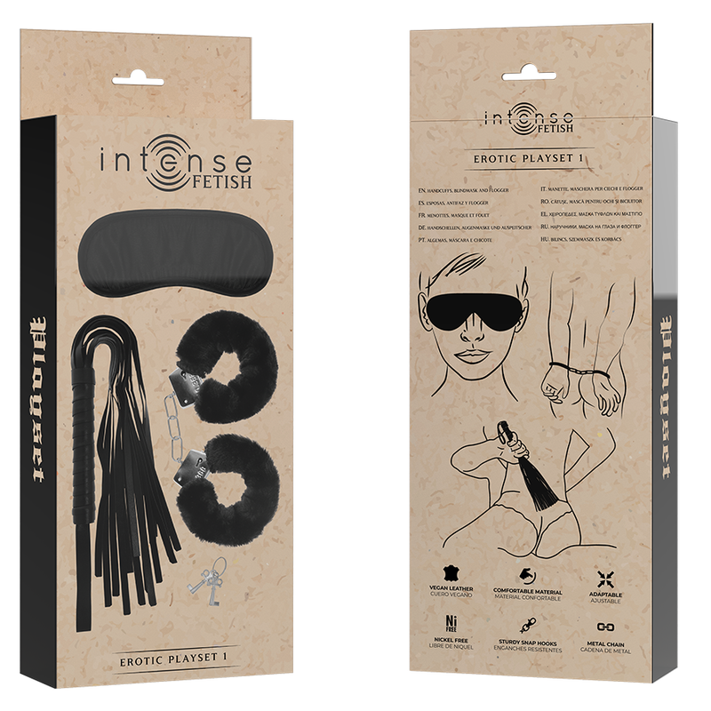 INTENSO - FETISH EROTIC PLAYSET 1 CON MANETTE, MASCHERA CIECA E FLOGGER