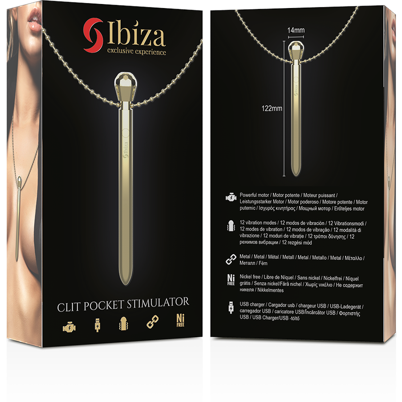 IBIZA - COLLANA STIMOLATORE CLIT POCKET CARICABATTERIE USB 12 MODALITÀ DI VIBRAZIONE DORATO 12,2 X 1,5