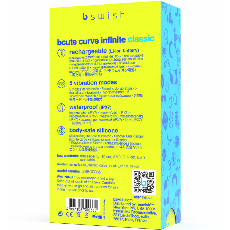 B SWISH - BCUTE CURVE INFINITE CLASSIC VIBRATORE SILICONE RICARICABILE GIALLO