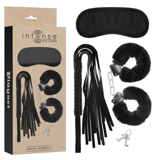 INTENSO - FETISH EROTIC PLAYSET 1 CON MANETTE, MASCHERA CIECA E FLOGGER