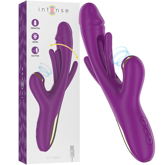 INTENSE - ATENEO VIBRATORE MULTIFUNZIONE RICARICABILE 7 VIBRAZIONI CON MOVIMENTO OSCILLANTE E ASPIRAZIONE VIOLA