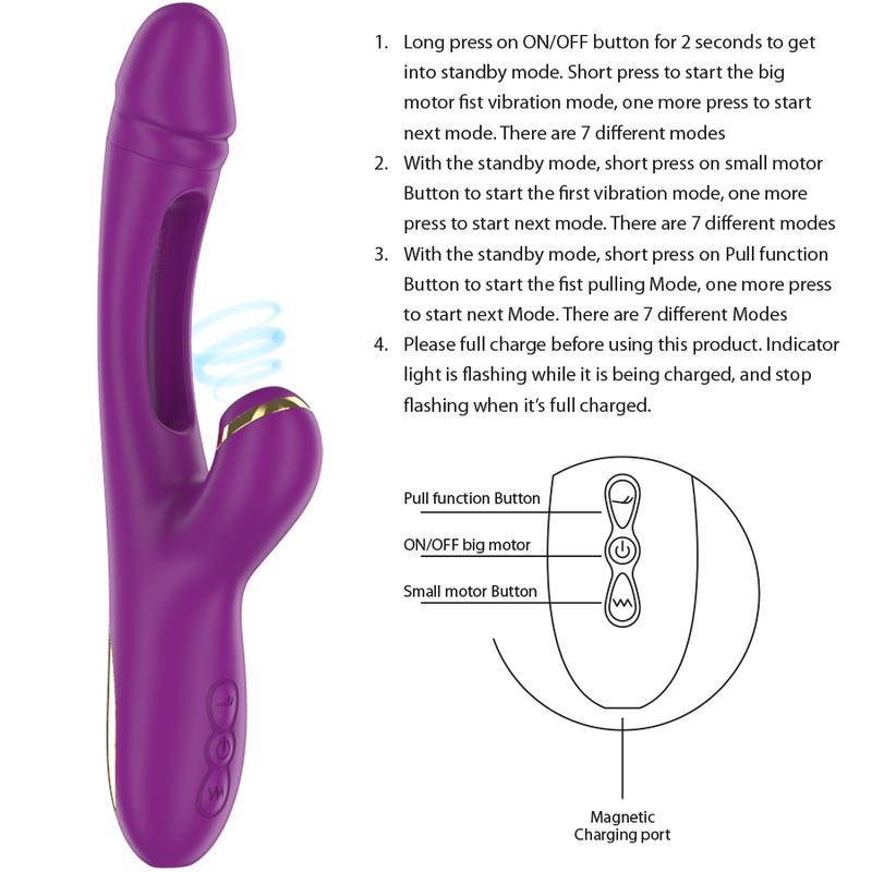 INTENSE - ATENEO VIBRATORE MULTIFUNZIONE RICARICABILE 7 VIBRAZIONI CON MOVIMENTO OSCILLANTE E ASPIRAZIONE VIOLA