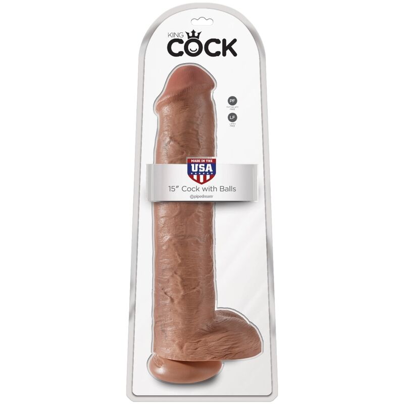 KING COCK - PENE REALISTICO CON PALLE 34,2 CM CARAMELLO