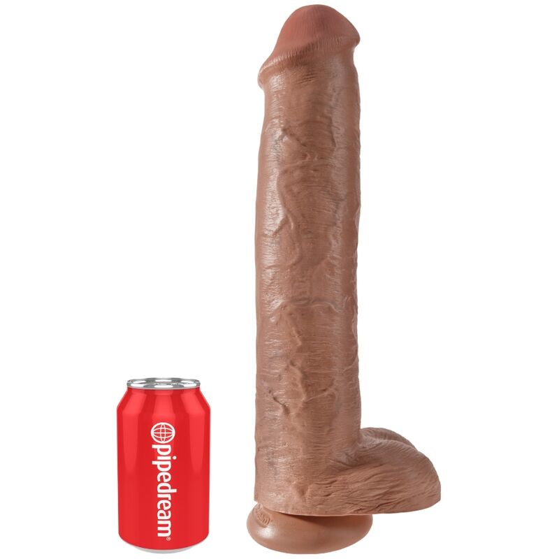 KING COCK - PENE REALISTICO CON PALLE 34,2 CM CARAMELLO